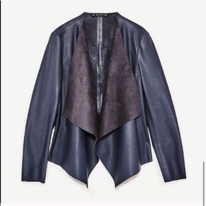 Zara Navy faux leather waterfall Jacket